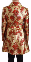 Red Gold Floral Brocade Cape Coat Jacket 4