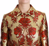 Red Gold Floral Brocade Cape Coat Jacket 5