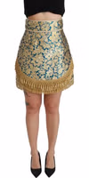 Blue High Waist Jacquard Tassel Gold Skirt 2