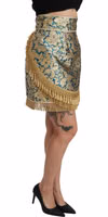 Blue High Waist Jacquard Tassel Gold Skirt 3