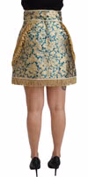 Blue High Waist Jacquard Tassel Gold Skirt 5