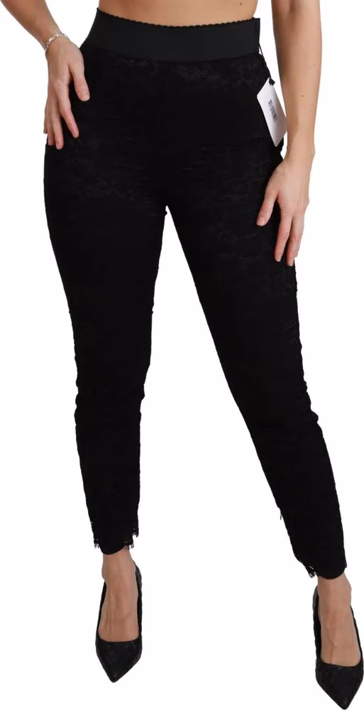 Black Lace Skinny High Waist Cotton Pants