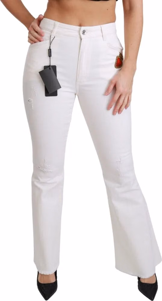 White Heart Flared Stretch Cotton Pants
