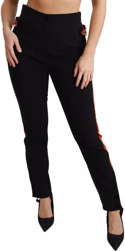 Black Skinny Stretch Fox Head Cotton Pants