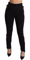 Black Skinny Stretch Fox Head Cotton Pants 2