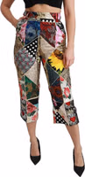 Silk Multicolor Print High Waist Cropped Pants 1