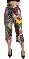 Silk Multicolor Print High Waist Cropped Pants 2