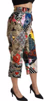 Silk Multicolor Print High Waist Cropped Pants 3