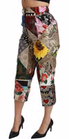 Silk Multicolor Print High Waist Cropped Pants 4