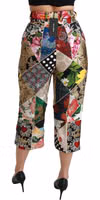 Silk Multicolor Print High Waist Cropped Pants 5