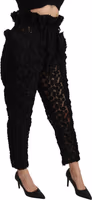 Black Floral Lace Tapered High Waist Pants 2
