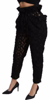 Black Floral Lace Tapered High Waist Pants 3