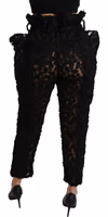 Black Floral Lace Tapered High Waist Pants 5