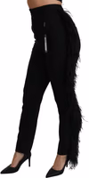 Black Feather Straight High Waist Wool Pants 4
