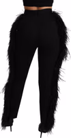 Black Feather Straight High Waist Wool Pants 5