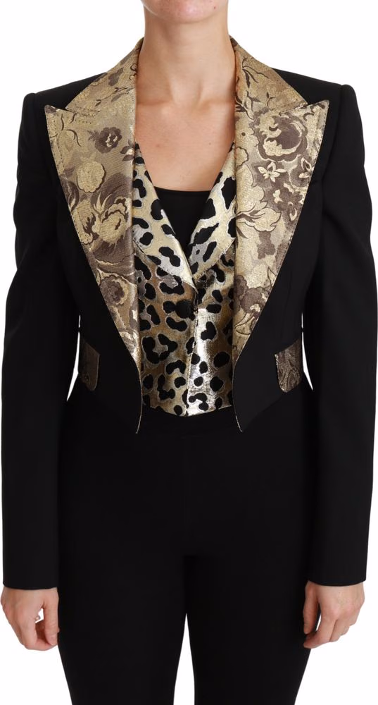 Black Jacquard Vest Blazer Coat Wool Jacket