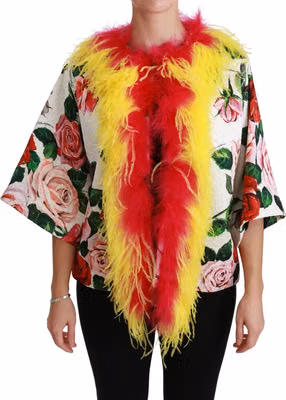 White Floral Coat Capte Fur Roses Jacket