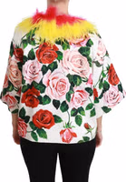 White Floral Coat Capte Fur Roses Jacket 4
