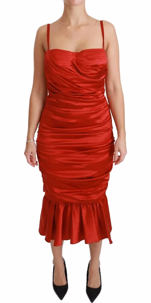 Red Silk Stretch Mermaid Bodycon Dress