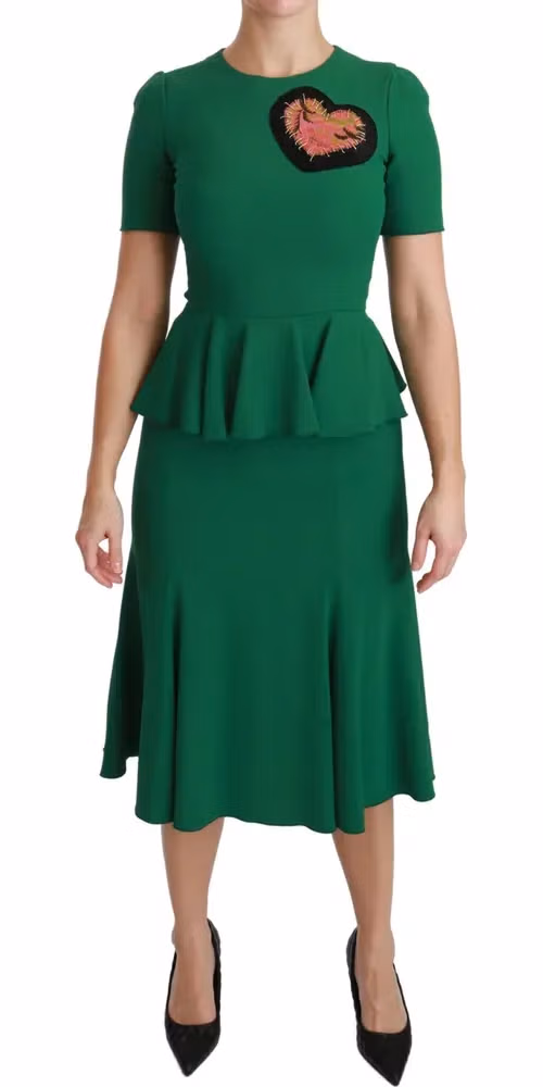 Green Heart Patch Mermaid Midi Viscose Dress
