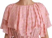 Silk Pink Polka Dots Pleated A-line Midi Dress 5