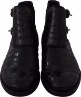 Black Crocodile Leather Derby Boots Shoes 3