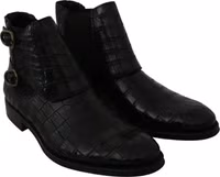 Black Crocodile Leather Derby Boots Shoes 4