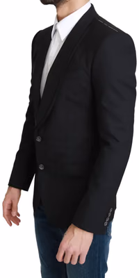 Black Single Breasted Formal Wool Blazer