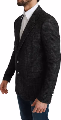 Gray Plaid Check Slim Fit Jacket Blazer