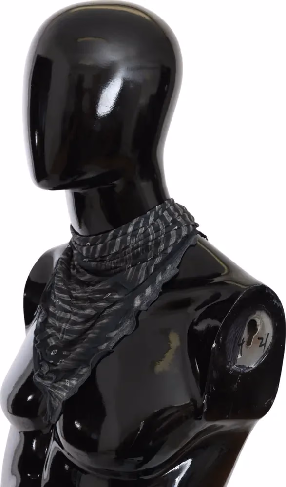 Black Gray Viscose Foulard Branded Scarf