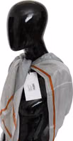 Gray Orange Silk Floral Foulard Wrap Scarf 1