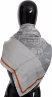 Gray Orange Silk Floral Foulard Wrap Scarf 2