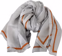 Gray Orange Silk Floral Foulard Wrap Scarf 4