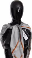 Gray Orange Silk Floral Foulard Wrap Scarf 5