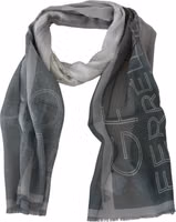 Gray Wool Viscose Foulard Patterned Branded Scarf 5