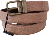 Beige Exotic Skin Gold Buckle Leather Belt 2
