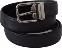 Black Exotic Skin Pattern Silver Buckle Belt 1