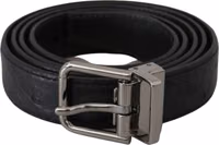 Black Exotic Skin Pattern Silver Buckle Belt 3