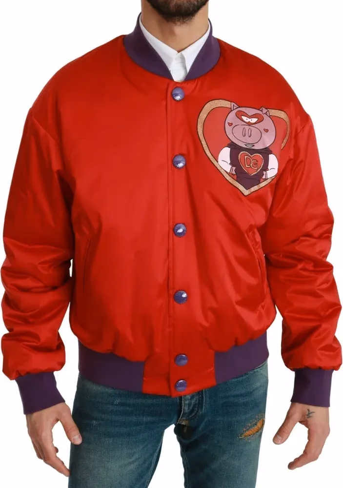Red YEAR OF THE PIG Bomber Jacket