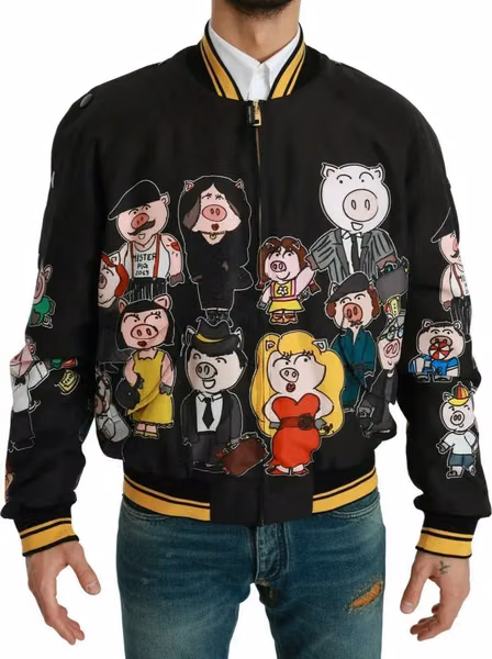 Black YEAR OF THE PIG Bomber Jacket