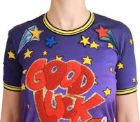 Purple YEAR OF THE PIG Top Cotton T-shirt 4
