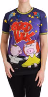 Purple YEAR OF THE PIG Top Cotton T-shirt 5