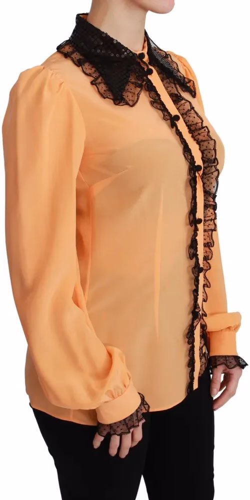 Yellow Silk Sequin Lace Blouse Shirt