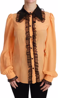 Yellow Silk Sequin Lace Blouse Shirt 5