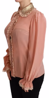 Pink Silk Gold Sequin Lace Blouse Shirt 2