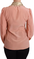 Pink Silk Gold Sequin Lace Blouse Shirt 3
