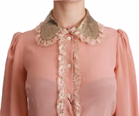 Pink Silk Gold Sequin Lace Blouse Shirt 4