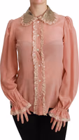Pink Silk Gold Sequin Lace Blouse Shirt 5