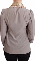 Gray Silk Gold Sequin Lace Blouse Shirt 2