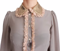 Gray Silk Gold Sequin Lace Blouse Shirt 3
